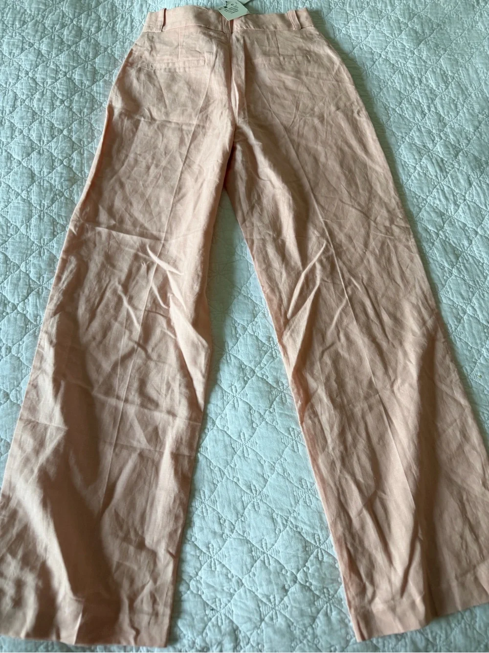 Zara High-Waist Flare-Leg Linen Blend Pink Trousers